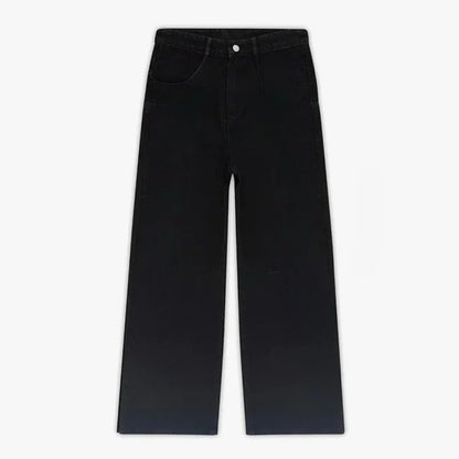 American retro heavy industry men and women black gothic retro casual loose jeans High street coated micro-flare jeans
