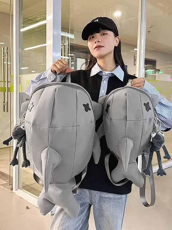 Whale Design Dual Shoulder Backpack Unisex Street Style Cycling Bag Fashionable Student Backpack for Men And Women