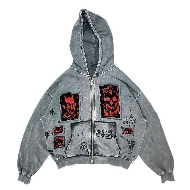 Men's Y2K Devil Print Oversized Hoodie