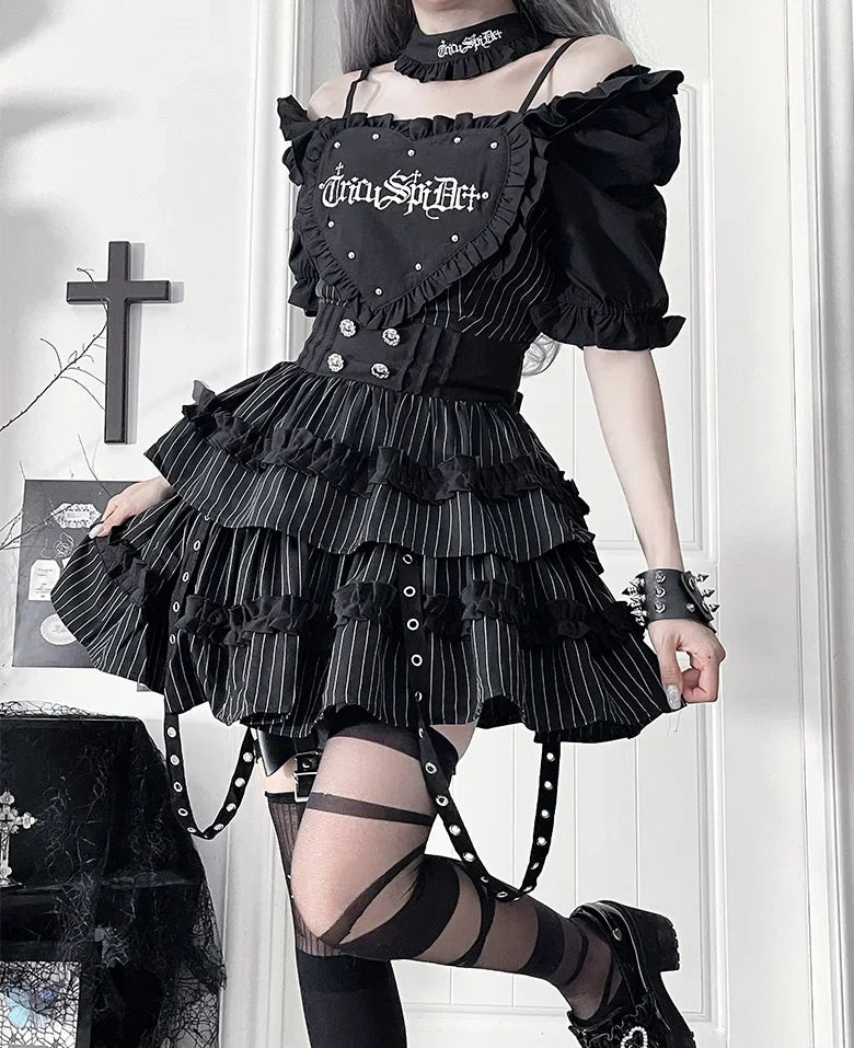 Women's Gothic Puff-Sleeve Sweetheart Dress