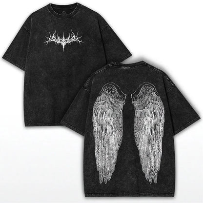 Y2K Gothic Angel Wings T-shirt: wash grunge street wear personality casual - APEX RITUAL men's t-shirts