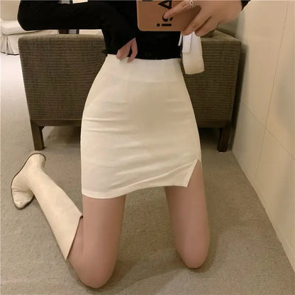Hot Girls In Sexy Mini Women Skirts Short with Side Slit Hip Wrap Chic and Elegant Woman Skirt Korean Style Fashion High Waist