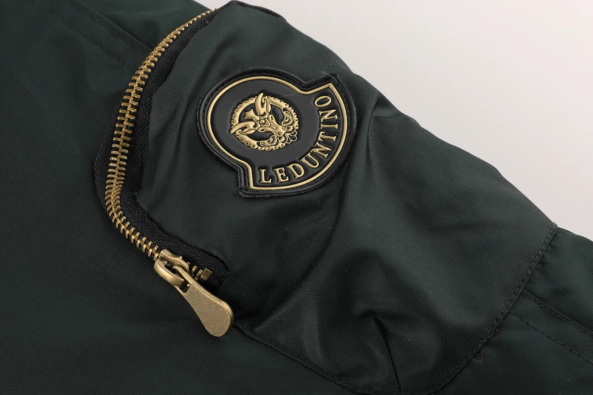 Men's Winter Warm, Hooded Jacket with Raw Edge, Lined Aviator Jacket, Embroidered Badge Design, Windproof and Waterproof Jacket