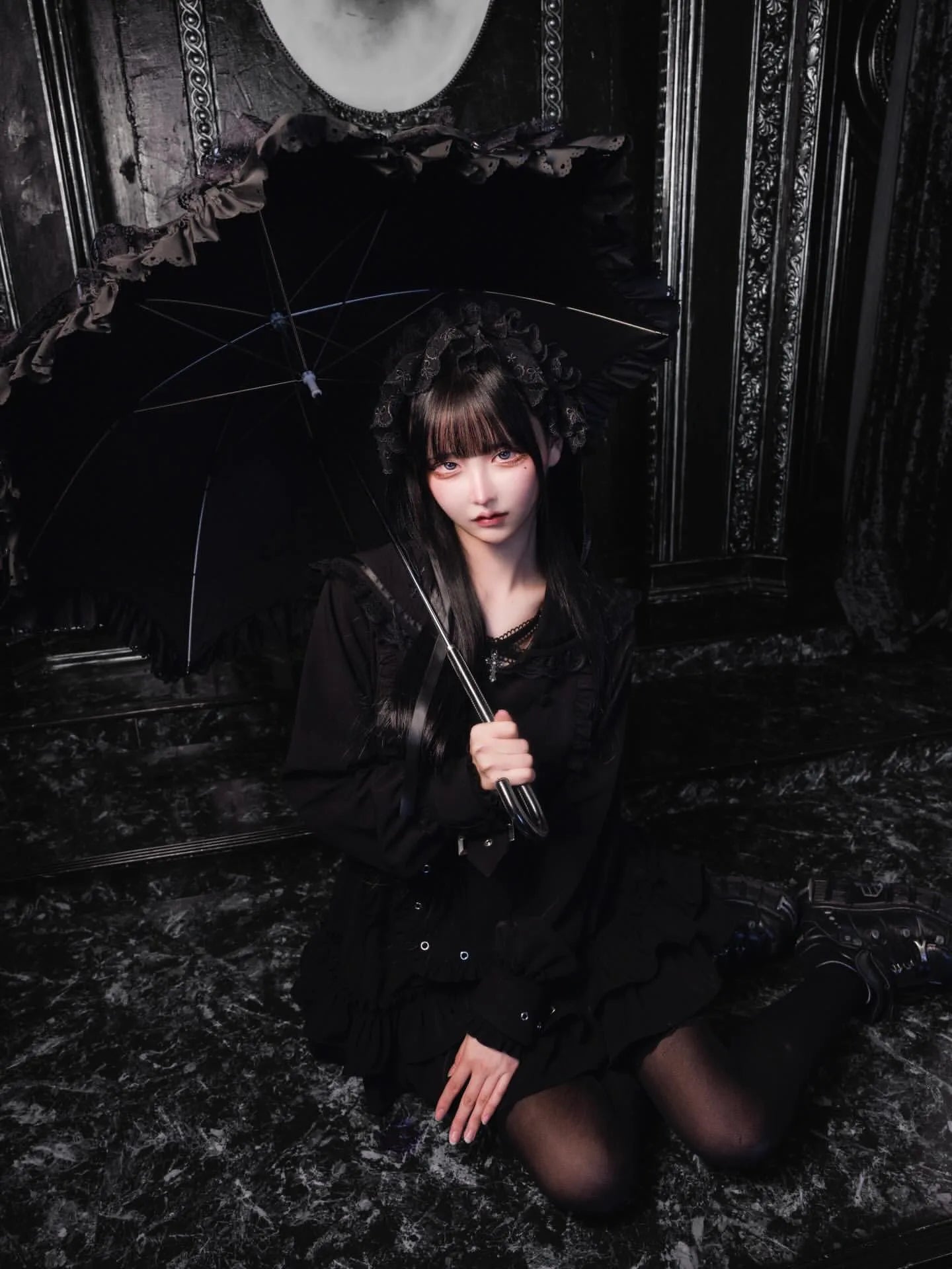 Women's Gothic Navy-Collar Maid Dress Set