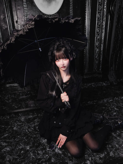Women's Gothic Navy-Collar Maid Dress Set