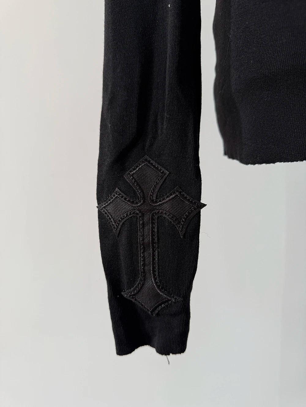 High Neck Dark Gothic Cross Hollow Slimming Bottom Knitted Shirt for Women Halloween Costume Long Sleeve Sexy T-shirt Women Tops