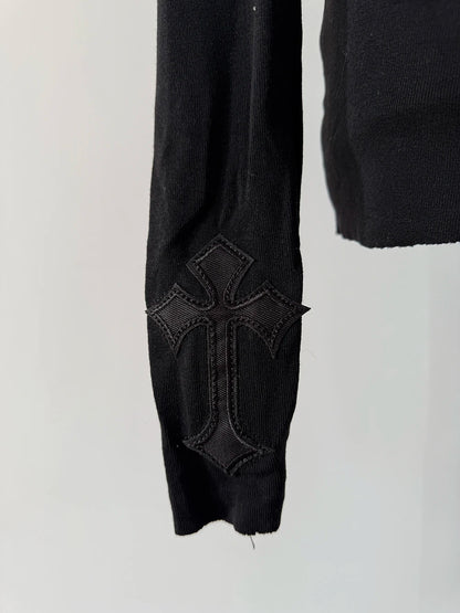 High Neck Dark Gothic Cross Hollow Slimming Bottom Knitted Shirt for Women Halloween Costume Long Sleeve Sexy T-shirt Women Tops