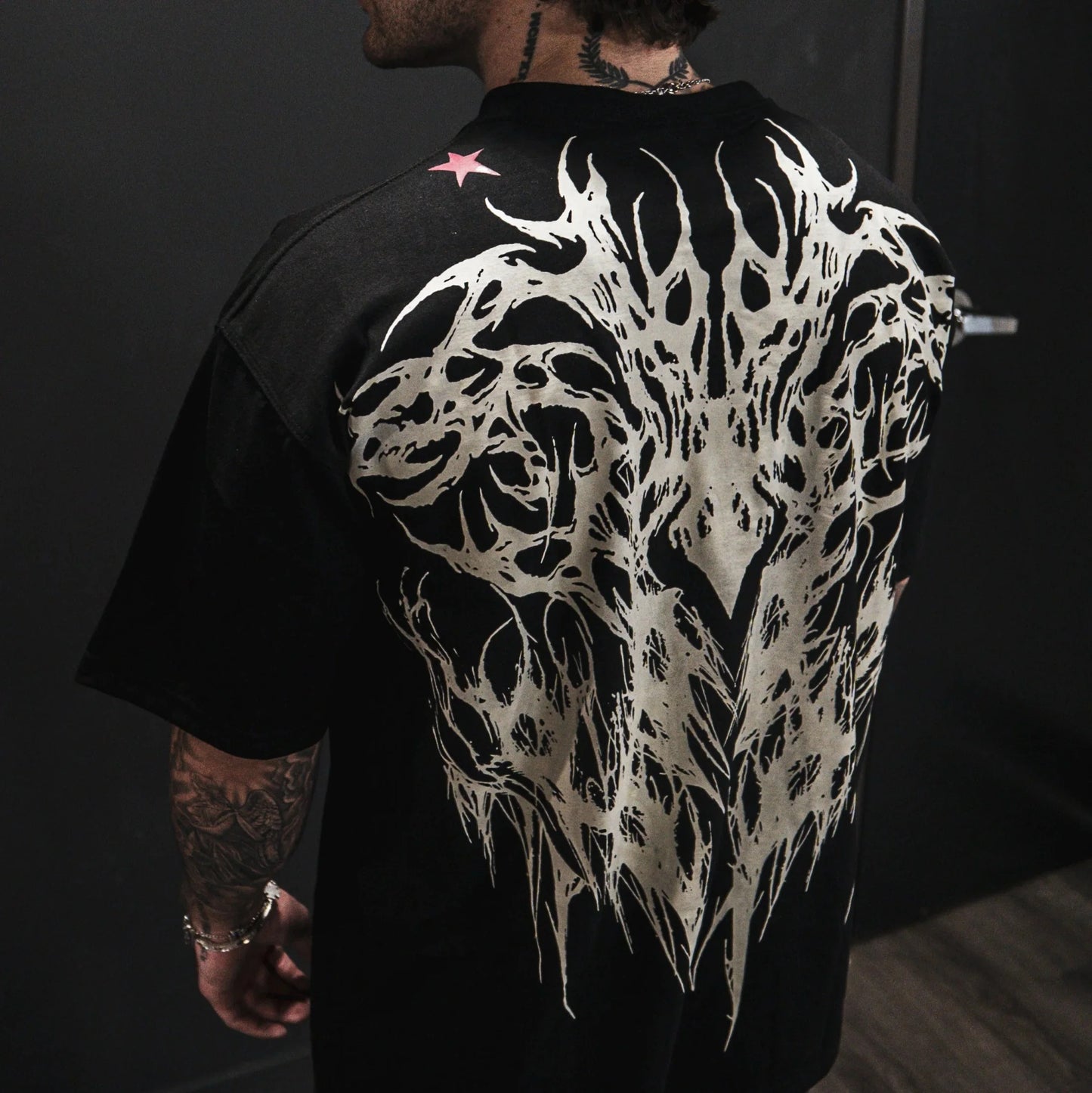 T shirt Men Dark Oversized Cotton Tee Skull Print Workout Gym Top Streetwear Fitness Clothing Alternative Fashion