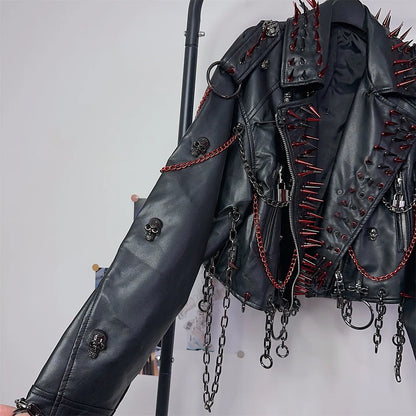 Women's Y2K Rivet Chain PU Leather Jacket