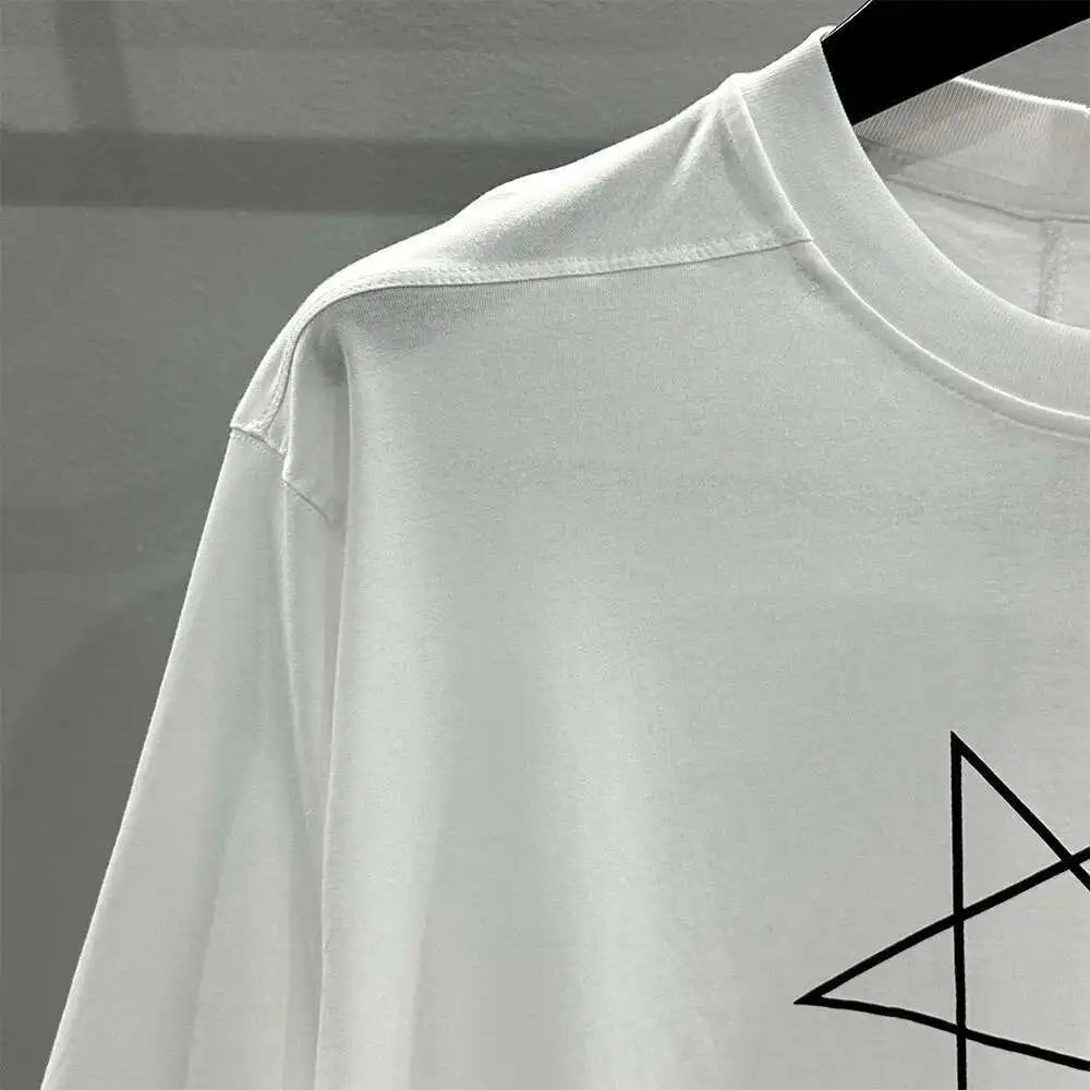 HKSH Spring Summer New Men's Tide Dark Cotton Form Five Star Printed Pattern Cotton T-shirts Half Sleeve Women Chic Tees HK2006