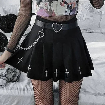 Women's Black Gothic Pleated Mini Skirt
