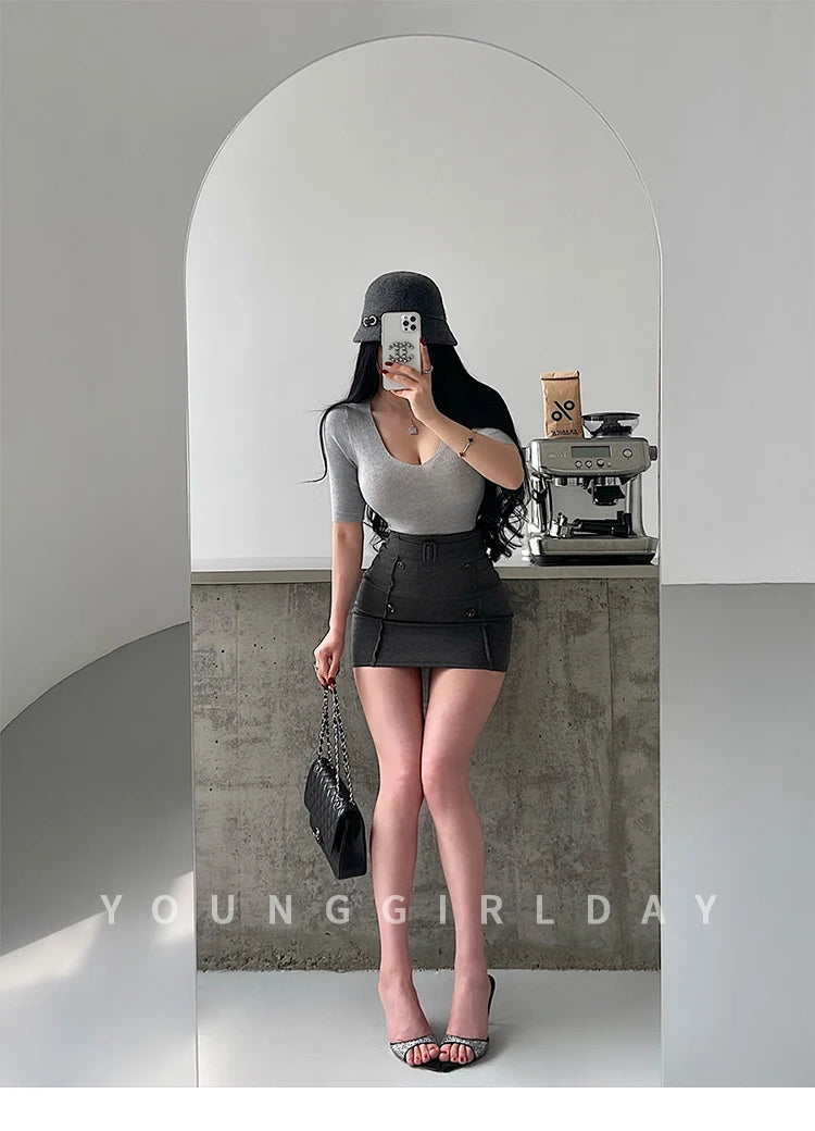 Women's High-Waist Belted Mini Skirt