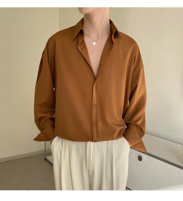 Ice Shirts Shirt Men Fashion Social Mens Dress Shirt Korean Loose Solid Color Long Sleeve Shirts Mens Casual Shirts M-2XL
