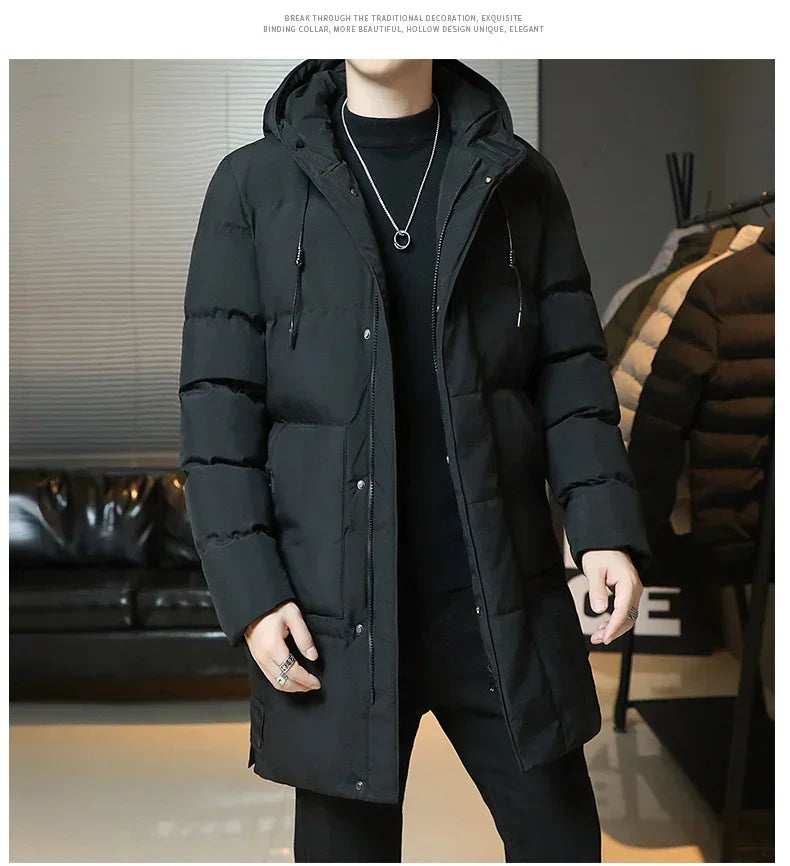 Slim Fit Jackets New Winter Jackets For Men Hooded Casual Long Cotton Jackets Thicker Warm Parkas New Male Outwear Winter Coats