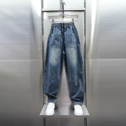 American Retro Washed Distressed Jeans Loose Straight Wide-leg Jeans Luxury Brand Men's Clothing