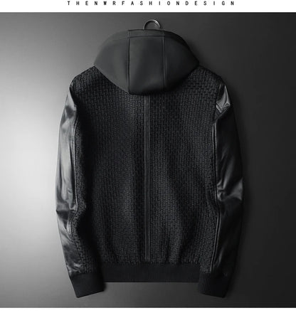 Minglu Autumn Winter Goatskin Men's Jackets High Quality Solid Color Hooded Genune Leather Male Coats Zipper Casual Man Overcoat