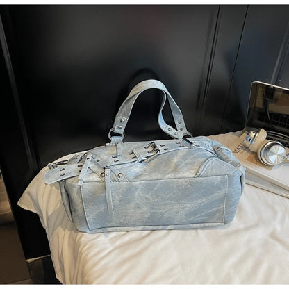 Fashionable Large Capacity Rivet Street Style Women's Tote Bag Shoulder Crossbody Bag Durable Polyester  Commuter Bag
