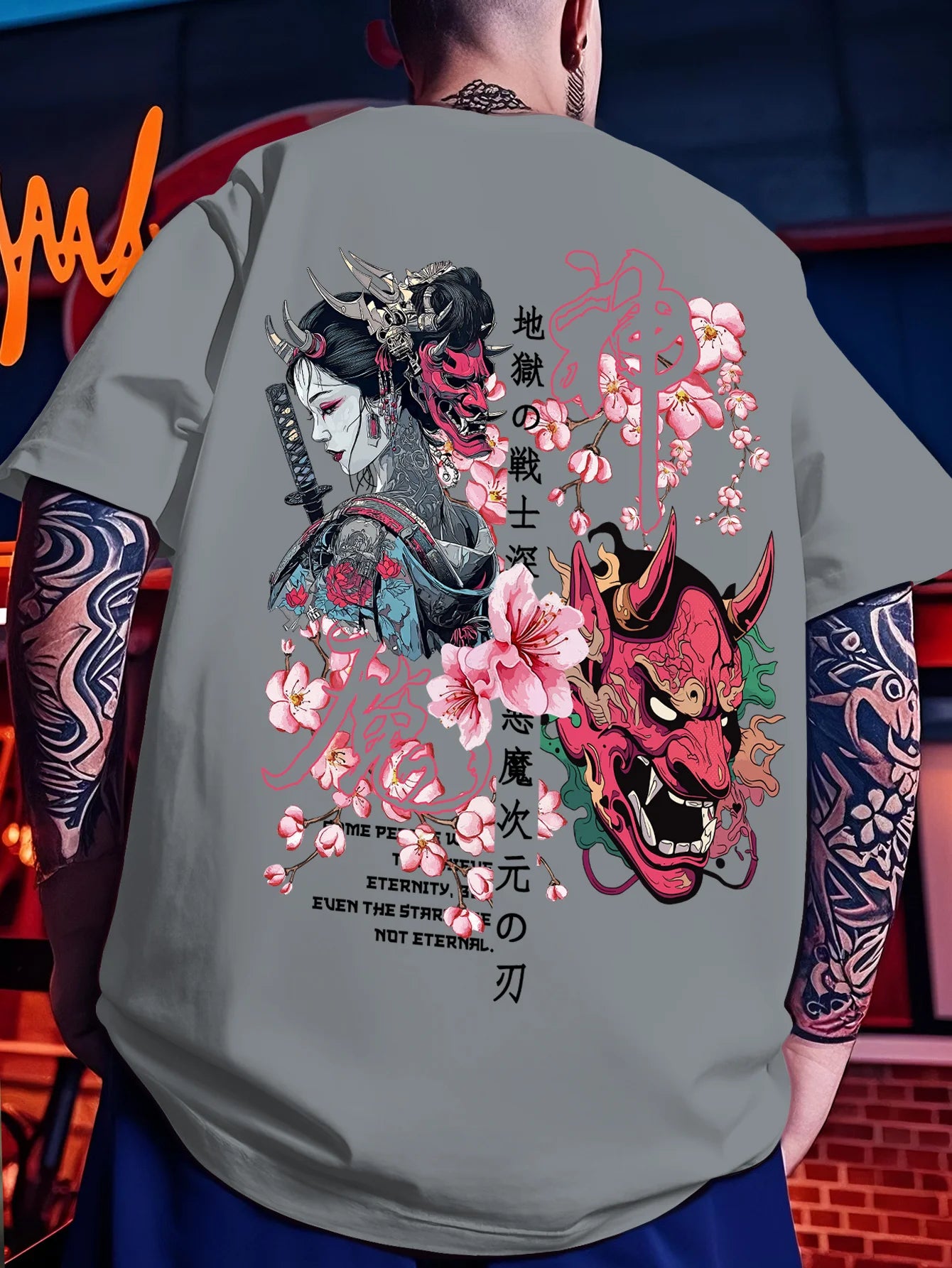 IJapanese Style Prajna Geisha Cherry Blossom Pure Cotton T-shirt for Children and Adults, Breathable and Fun Top
