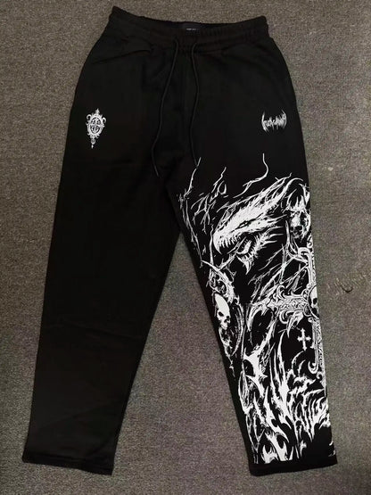 Breathedivinity American-style street workout casual loose-fit printed cotton long pants