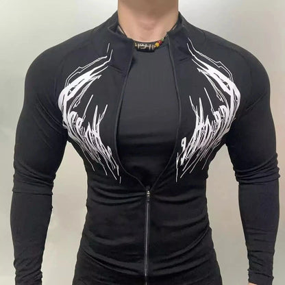Gothic-Style Stretchy Slim Fit Fitness Sports Zip-Up Long-Sleeve Cardigan Jacket for Men And Women