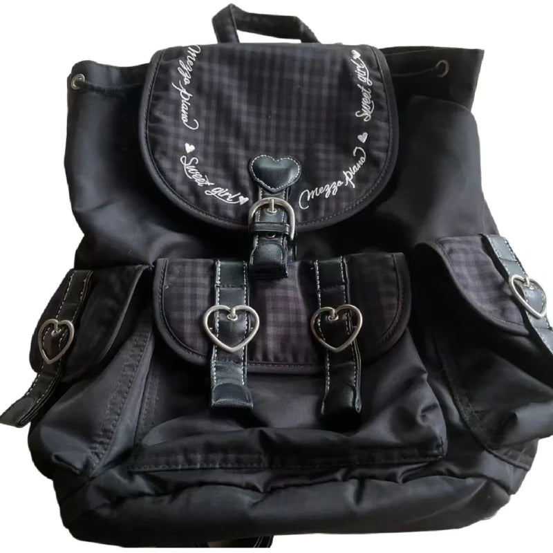 Y2k Aesthetic Fashion Heart Pocket Backpack Streetwear Vintage Casual Schoolbags Women All Match Trendy Backpacks for Students