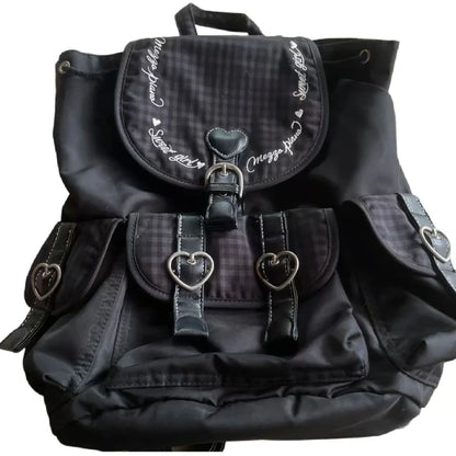 Y2k Aesthetic Fashion Heart Pocket Backpack Streetwear Vintage Casual Schoolbags Women All Match Trendy Backpacks for Students