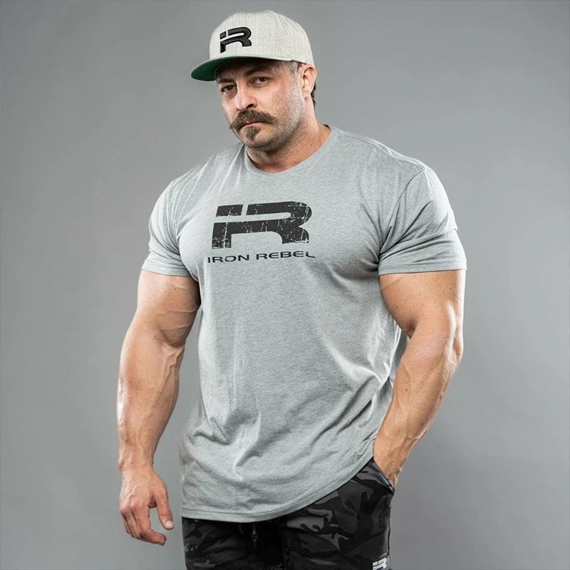 IR Series Hard Core Short Sleeve T-shirt Sport Print Round Neck Simple Sweat Absorbent Fitness Men's Clothing Training Loose