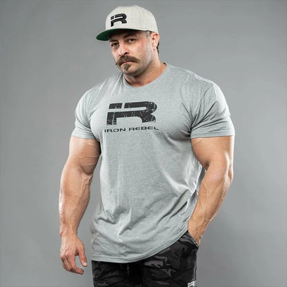 IR Series Hard Core Short Sleeve T-shirt Sport Print Round Neck Simple Sweat Absorbent Fitness Men's Clothing Training Loose
