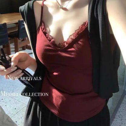 Lace Tank Top Women Cute Camis Sexy White Cropped Camisole Female Korean Sleeveless Black Vest Summer 2025 Coquette Y2k Clothes