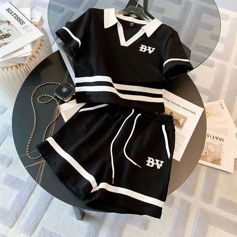 Salt Series Street Sle Sportswear Women's Summer 2026 Faion Set ort orts Casual Two-Piece Suit V-Ne Loose Fit Polye...