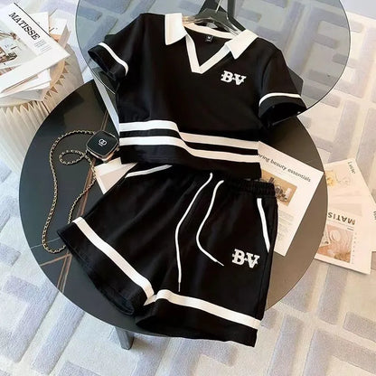 Salt Series Street Sle Sportswear Women's Summer 2026 Faion Set ort orts Casual Two-Piece Suit V-Ne Loose Fit Polye...