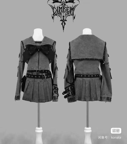 Women's Punk Navy-Collar Skirt Set