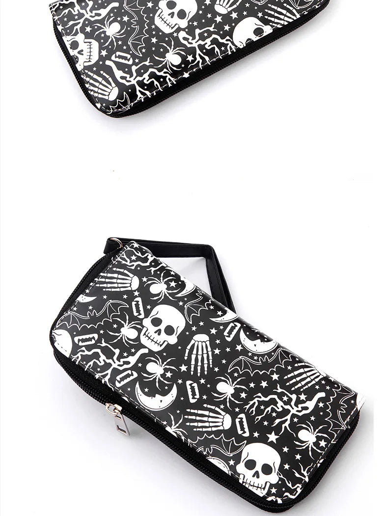 New Punk Style Skull Wallet Black Gothic Pu Leather Women Men Wallet Ghost Printing Purse Unique Design Stylish Long Wallets