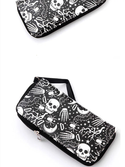 New Punk Style Skull Wallet Black Gothic Pu Leather Women Men Wallet Ghost Printing Purse Unique Design Stylish Long Wallets