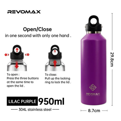 RevoMax-Double Wall Insulated Water Bottle, Outdoor Travel Sports Bottles, Stainless Steel Thermos for Tea, Thermal Cup, 600ml