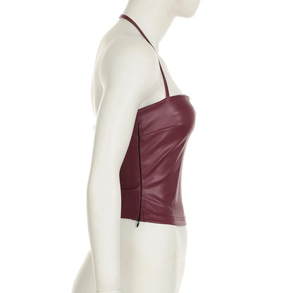 Women's Wine Red Backless Strap Tank Top