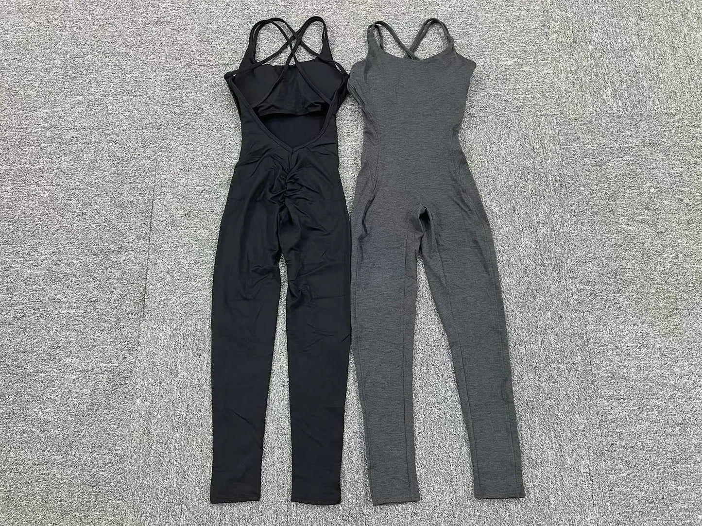 Women's Workout Slim Fit Ruched Black Jumpsuit