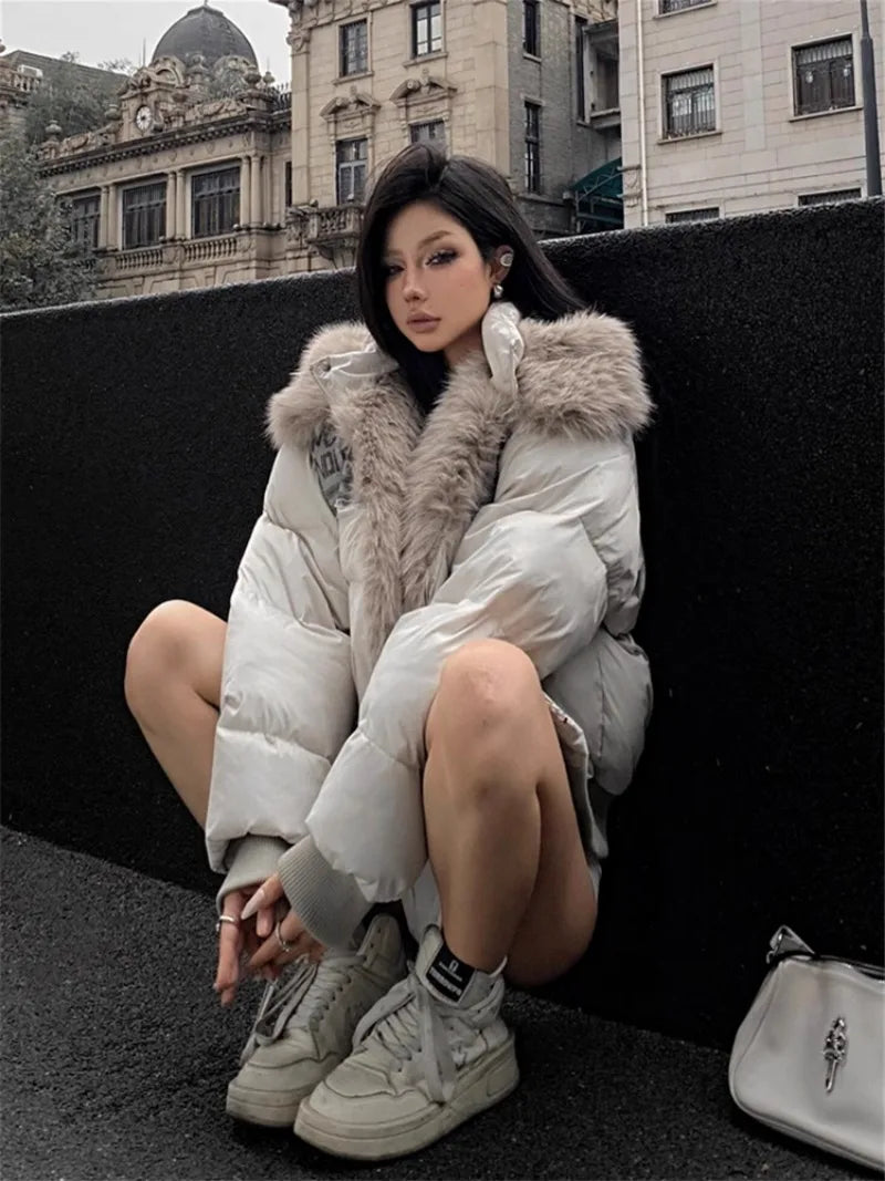 2024 Winter New American Street Style Patch Fur Short Solid Color Warm Thickened Padded Fashionable Versatile Jacket for Girl