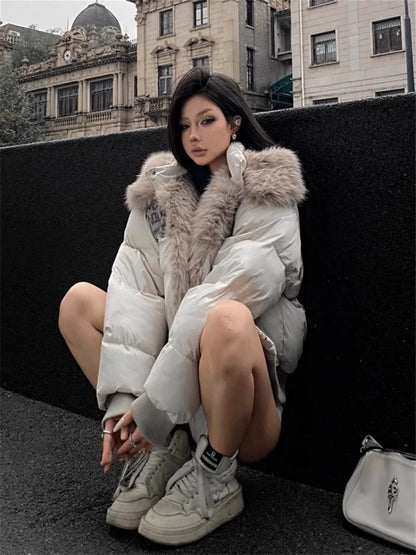 2024 Winter New American Street Style Patch Fur Short Solid Color Warm Thickened Padded Fashionable Versatile Jacket for Girl