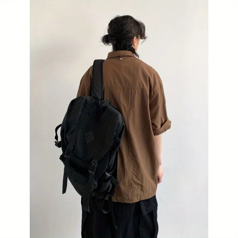 2024 New Summer Japanese Mens Set Harajuku Mid Sleeved Trendy Shirt+ Wide-leg Cargo Pants 2-pcs Thin Casual College Male Suit