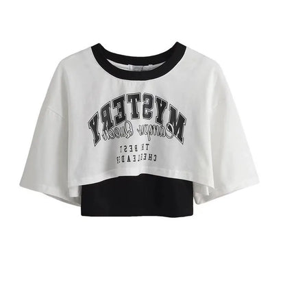 Women's Vintage Graphic Two-Piece Crop T-Shirt Set