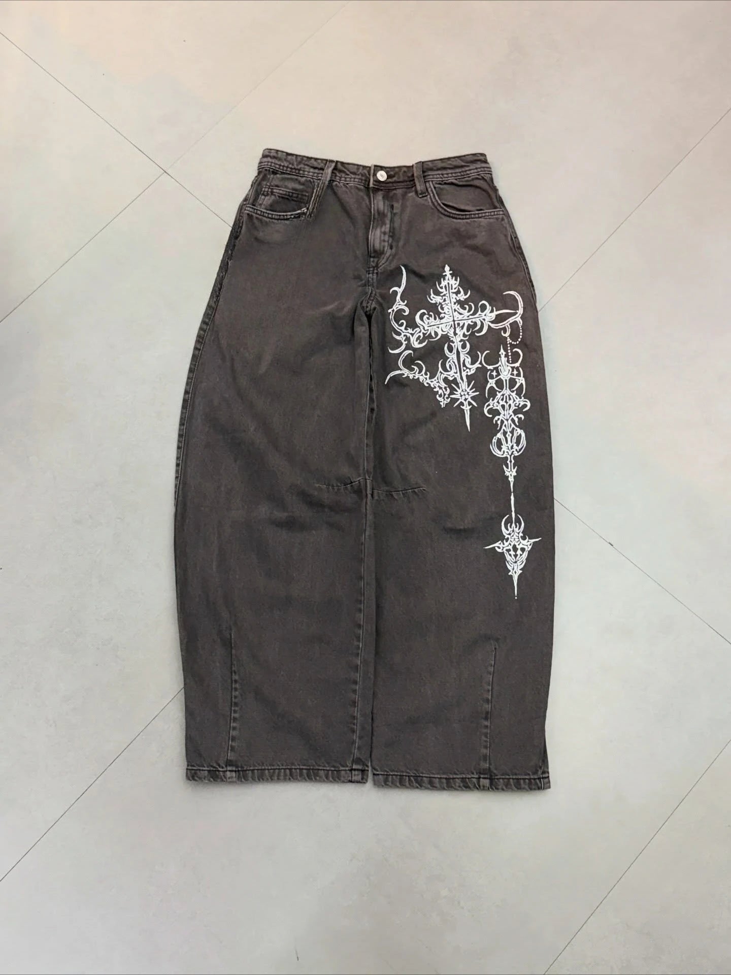 Y2K Hip-hop Jeans Vintage Straight Leg Denim Pants Streetwear Graffiti Print Casual Wide Leg Trousers Baggy Daily Wear Jeans
