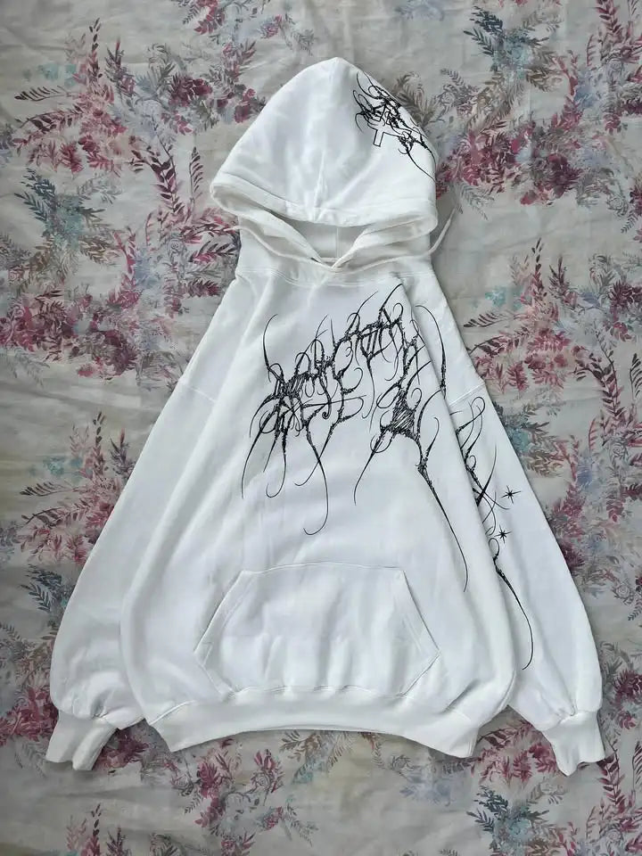 Women's Gothic Minimalist Graffiti Zip-Up Hoodie