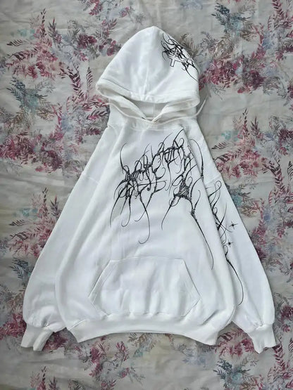 Women's Gothic Minimalist Graffiti Zip-Up Hoodie