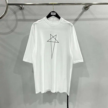 HKSH Spring Summer New Men's Tide Dark Cotton Form Five Star Printed Pattern Cotton T-shirts Half Sleeve Women Chic Tees HK2006