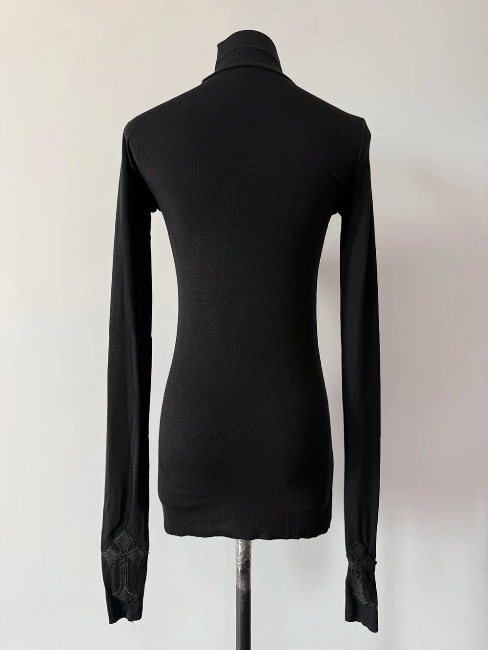 High Neck Dark Gothic Cross Hollow Slimming Bottom Knitted Shirt for Women Halloween Costume Long Sleeve Sexy T-shirt Women Tops