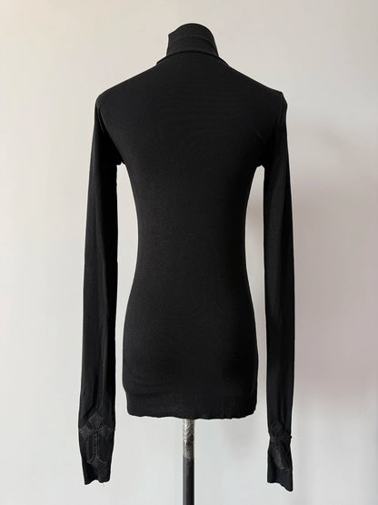 High Neck Dark Gothic Cross Hollow Slimming Bottom Knitted Shirt for Women Halloween Costume Long Sleeve Sexy T-shirt Women Tops