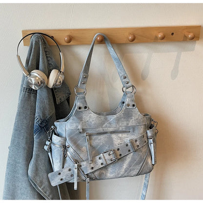 Fashionable Large Capacity Rivet Street Style Women's Tote Bag Shoulder Crossbody Bag Durable Polyester  Commuter Bag