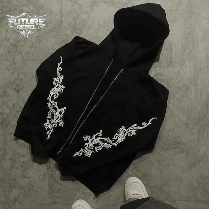 Men's Hoodie Harajuku Y2K Vine Embroidered High Street Washed Black Gray - APEX RITUAL men's hoodies & sweatshirts