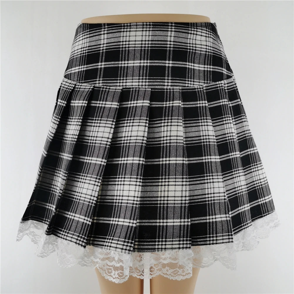 Women's Pink Plaid Gothic Mini Skirt